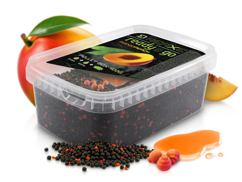 Pellet box Delphin Reaxe READY&GO - Mango-Broskyňa/400g+120ml booster+10mm wafters