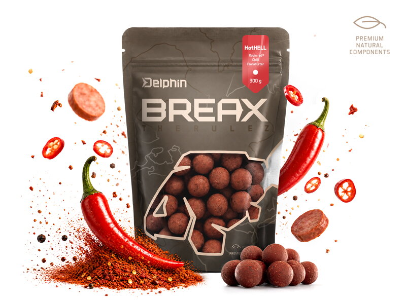 Boilies Delphin BreaX / HotHELL - Robin red-Chilli-Fr.Klobása/16mm/300g