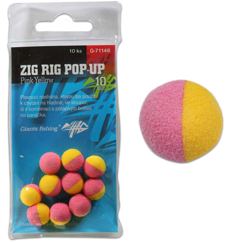 Giants Fishing Penové plávajúce boilies Zig Rig Pop-Up pink-yellow 10mm,10ks Giants Fishing Penové plávajúce boilies Zig Rig Pop-Up pink-yellow 10mm,10ks